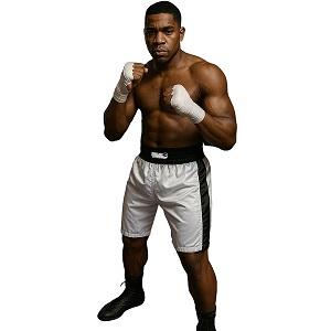 FIGHT-FIT - Pantaloncini da Boxe / Bianco-Nero / XL