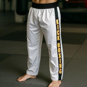 FIGHT-FIT - Pantaloni da Kickboxing / Raso / Bianco / Medium