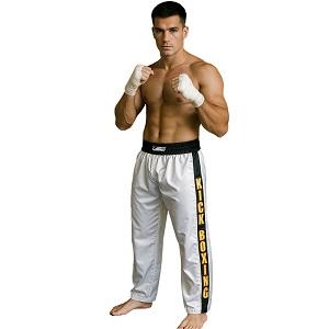 FIGHT-FIT - Pantaloni da Kickboxing / Raso / Bianco / Medium