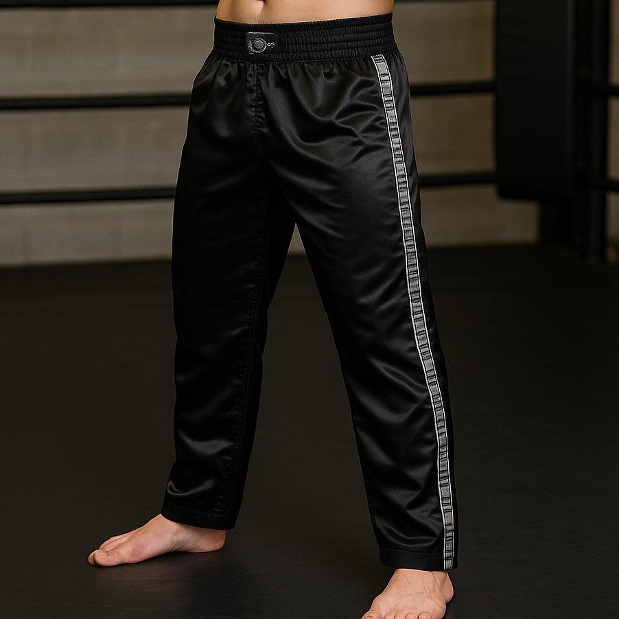 FIGHT-FIT - Pantaloni da Kickboxing / Raso / Nero / Medium