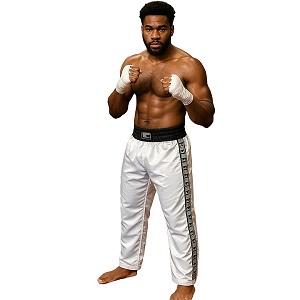 FIGHT-FIT - Pantaloni da Kickboxing / Raso / Bianco / Medium