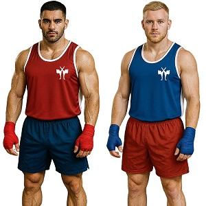 FIGHT-FIT - Maglia da boxe / Reversable / Rosso + Biu / Medium