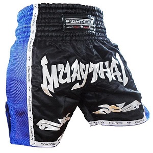 FIGHTERS - Thai Boxing Shorts / Elite Muay Thai / Black-Blue / XXL