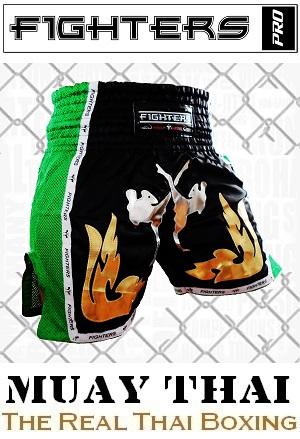 FIGHTERS - Pantaloncini Muay Thai / Elite Fighters / Nero-Verde / XXL