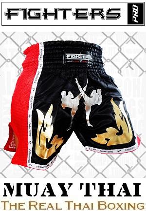 FIGHTERS - Pantaloncini Muay Thai / Elite Fighters / Nero-Rosso / XXL