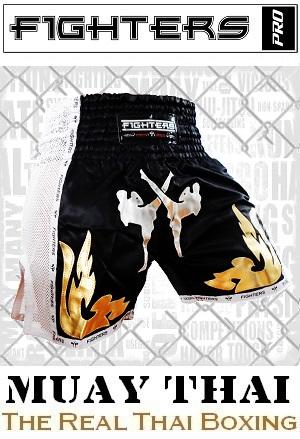 FIGHTERS - Pantalones Muay Thai / Elite Fighters / Negro-Blanco / Small
