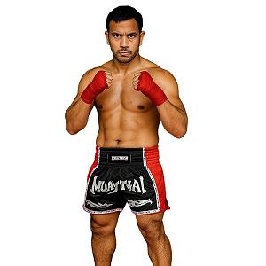 FIGHTERS - Pantaloncini Muay Thai / Elite Pro Muay Thai / Nero-Rosso / XL