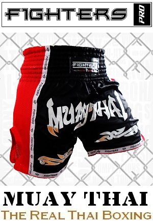 FIGHTERS - Pantalones Muay Thai / Elite Muay Thai / Negro-Rojo / Large