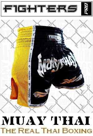 FIGHTERS - Shorts de boxe thai / Elite Muay Thai / Noir-Jaune / Large